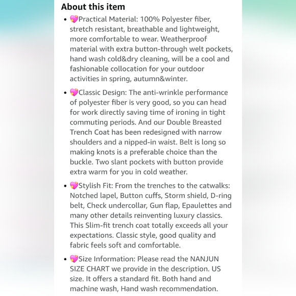 NWT Double-Breasted Waterproof Trench Coat With Belt (Khaki) - NANJUN - Picture 8 of 14